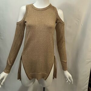 Michael Kors Gold Cold Shoulder Sweater #sparkle #shine #metallic #holiday